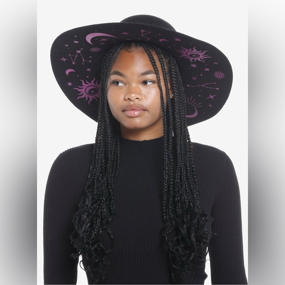 Black and Purple Celestial Wide Brim Floppy Hat NWT - Picture 1 of 7